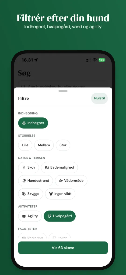 Filtrér efter din hund - indhegnet, hvalpegård, vand og agility